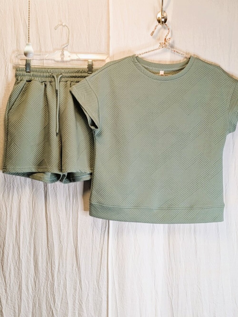 DOKOTOO Womens Lounge Set Casual SS Top Elastic Waist Short Small Sage Green